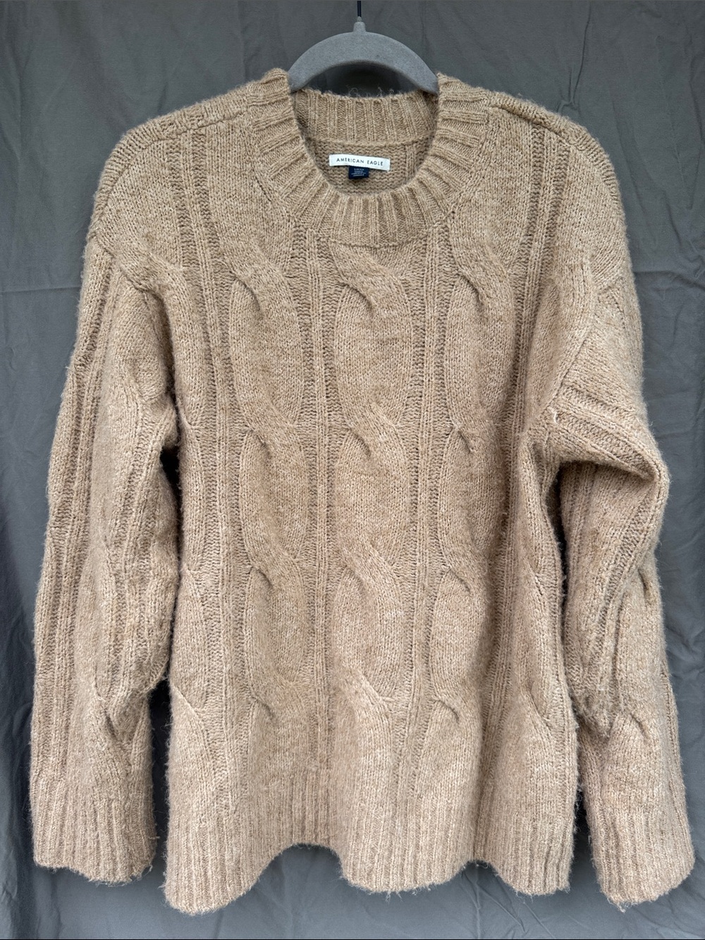 American Eagle Outfitters Taupe Cable Knit Crewneck Sweater